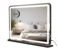 Buildonely Miroir de Maquillage 88x57 cm, Lumineux Avec Lumières LED 3 Couleurs, Luminosité Réglable, Coiffeuse Avec Contrôle Tactile, Mémoire Intelligente, Noir