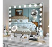 Buildonely Miroir de Maquillage Hollywood 100 x 80 cm, Miroir Lumineux Coiffeuse avec 19 Lumières LED Dimmables avec 3 Couleurs, Mémoire Intelligente, Contrôle Tactile, Port USB et Type-C, Blanc