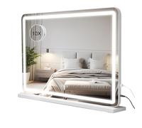 Buildonely Miroir de Maquillage Hollywood 88x55 cm avec Lumières LED, 3 Couleurs, Luminosité Réglable, Contrôle Tactile, Mémoire Intelligente, Blanc