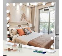 Buildonely Miroir de Maquillage Hollywood, Miroir Lumineux Coiffeuse avec 14 Lumières LED Dimmables avec 3 Couleurs, Contrôle Tactile, Port USB et Type-C, 50 x 42 cm, Montage Mural, Blanc