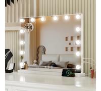 Buildonely Miroir de maquillage LED, 17 intensités, 3 modes, hollywoodien, grossissement 10x, miroir de table, mural
