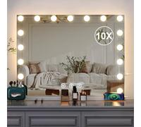 Buildonely Miroir de maquillage LED, 17 intensités, 3 modes, hollywoodien, grossissement 10x, miroir de table, mural