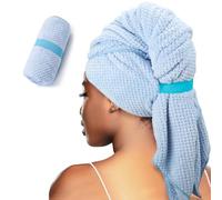 BUILOG 1 grande serviette à cheveux en microfibre pour femme, super absorbante avec sangle élastique, anti-frisottis, turban à séchage rapide pour cheveux humides, bouclés, longs et épais (gris)