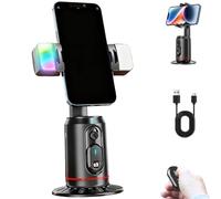 Built-in AI Camera Smart Auto-Tracking Phone Stand, Auto Face Tracking Tripod 360 Rotation with Stand, with Remote and Gesture Control, for Vloggers, Streamers, Video Creators (with Lights)