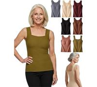 Built in Comfort Bra Tanktop, Tank Top with Built in Bra, Soft Stretch Breathable Fabric, No Tight Band (Green,3TG)