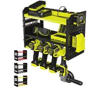 BUILTSTRONG Support mural pour outils électriques - Étagère de rangement pour outils à main en métal robuste à 3 niveaux, supports utilitaires, support de perceuse, panneau perforé, et plus encore -