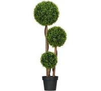 HOMCOM Arbre Artificiel, Plante Artificiel, buis avec 3 Boules Feuilles de Bambou, Pot Inclus, intérieur et extérieur, Hauteur 110 cm, Aucun Assemblage nécessaire, Vert