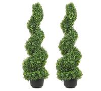 VEVOR Buis Topiaire Artificiel 91 cm Buis Artificiel Extérieur en Spirale 2 Fausses Plantes en PE 10 Feuilles Remplaçables avec Pot Sans Odeur pour Décoration Intérieur Jardin Terrasse Balcon Entrée