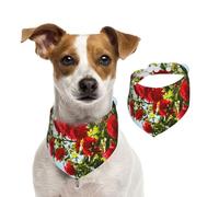 Buisson de Roses Rouges imprimé,Bandanas pour Chien, écharpe en Coton, Bavoirs réglables pour Animaux de Compagnie,S