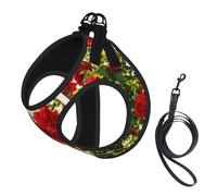 Buisson de Roses Rouges imprimé,Harnais pour Animaux de Compagnie, Harnais réfléchissant réglable pour Chien,S