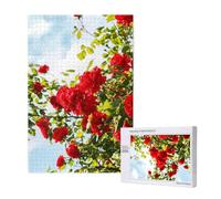 Buisson de Roses Rouges imprimé,Puzzle Familial en Bois de 1 000 pièces pour Adultes et Adolescents