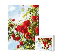 Buisson de Roses Rouges imprimé,Puzzle Familial en Bois de 300 pièces pour Adultes et Adolescents