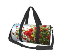 Buisson de Roses Rouges imprimé, Sac de Voyage de Grande capacité, Sac à Main Rond, Sac de Voyage de Sport, fourre-Tout, Sac de Fitness