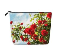 Buisson de Roses Rouges imprimé,Trousse de Toilette de Voyage Portable, Imitation Lin, en Lin.