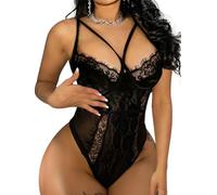 Buitifo Body Sexy pour Femme Une Pièce Babydoll Cils Teddy Lingerie Négligé en Dentelle(Noir-XL