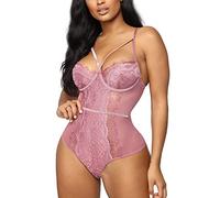 Buitifo Body Sexy pour Femme Une Pièce Babydoll Cils Teddy Lingerie Négligé en Dentelle(Rose-M