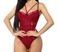 Buitifo Body Sexy pour Femme Une Pièce Babydoll Cils Teddy Lingerie Négligé en Dentelle(Rouge-M