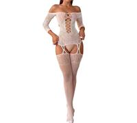 Buitifo Femmes Bas de Lingerie Sexy Bodystocking Fishnet Bodys Nuisettes collant(Blanc 08jcn,Taille unique)