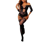 Buitifo Femmes Bas de Lingerie Sexy Bodystocking Fishnet Bodys Nuisettes collant(Noir 08jcn,Taille unique)