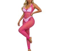 Buitifo Femmes Sexy Collants Filet de Pêche Lingerie Corps (Rose Rouge 1044, Taille Unique)