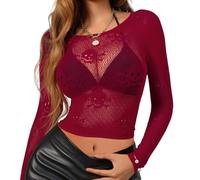 Buitifo Femmes Sexy Crop Top Femme Body sous-Vêtements Cosplay T- Shirt Chemise Plage Cover(Rouge foncé,M)