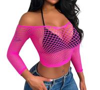 Buitifo Femmes Sexy Cut Out Haut Court Lingerie Body en Résille Nuisette Bikini Plage Cover(Rose Rouge topwg,M)