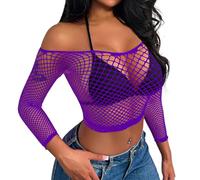 Buitifo Femmes Sexy Cut Out Haut Court Lingerie Body en Résille Nuisette Bikini Plage Cover(Violet topwg,M)
