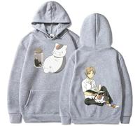 BUIWOT Sweats à Capuche Anime Natsume's Book of Friends Style Harajuku Sweats à Manches Longues pour Hommes et Femmes Enfants Grande Taille Pull-Over décontracté Vêtements d'extérieur-Grey||3X_l