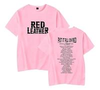 BUIWOT T-Shirt Red Leather Col Rond Coton Manches Courtes Hauts d'été Cosplay Oversize Unisexe Casual Sports Manches Courtes-Pink||m