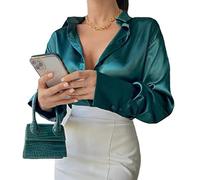 BUJNIE Blouses Élégant Chemisier Bureau Femmes Manches Longues Satin Chemise Casual Femmes Lâche Femmes Chemises Tops
