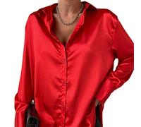 BUJNIE Blouses Élégant Chemisier Bureau Femmes Manches Longues Satin Chemise Casual Femmes Lâche Femmes Chemises Tops