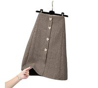 BUJNIE Jupe mi-longue pour femme - Automne hiver - Jupe épaisse à boutons - Grande taille - Jupe trapèze pour femme - Mélange de bureau, de travail