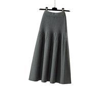 BUJNIE Jupe mi-longue mi-longue pour l'automne et l'hiver - Jupe trapèze décontractée - En tricot plissé - Pour femme