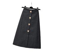 BUJNIE Jupe midi automne hiver épaisse femme jupes bouton grande taille A-Line jupes femme Looseamp ; mélange bureau travail jupes femme jupes