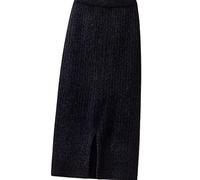 BUJNIE Jupe Midi Femme Automne Et Hiver Mi-Longue Tricotée Jupe Droite Fente Jupe D'Hiver Décontractée Jupe Longue - Noir, Taille Unique 80Cm（40-60Kg）