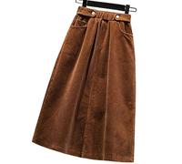 BUJNIE Jupe midi grande taille pour femmes, jupe en velours côtelé, jupe trapèze, jupe longue pour femme, automne et hiver, jupes taille haute