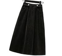 BUJNIE Jupe midi grande taille pour femmes, jupe en velours côtelé, jupe trapèze, jupe longue pour femme, automne et hiver, jupes taille haute