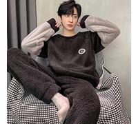 BUJNIE Pyjama d'hiver pour homme et femme - Ensemble de pyjama chaud en polaire corail - Vêtement de nuit épais surdimensionné - 8803, L (50-55 kg)