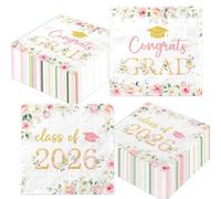 Bukecagif 40 Serviettes déco Fin d'études, Bachelor | Serviettes déco de fin d'études, 40 serviettes papier 33x33, fleur Promo 2026, pour remise des diplômes