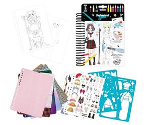 Buki France Carnet de Mode Manga - Kit Création Stylisme A5 - 30 Pages à Colorier et Personnaliser - Crayons Aquarellables, Stickers & Pochoirs Inclus - Dès 8 Ans CM201