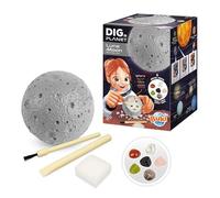 BUKI France - Dig a Planet Lune - Creuse et déterre 6 Vraies Pierres Dont Quartz Rose, Obsidienne et cornaline - Kit fouille Enfant dès 8 Ans - 447
