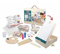 Buki France - Professional Studio Atelier Artiste - Mallette Peinture Acrylique en Bois avec Chevalet Transformable - Kit Complet avec 18 Tubes de Peinture et Accessoires - Guide Illustré - Dès 7 Ans