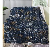 BUKITA Plaid Vague Couverture Polaire 200x200, Thème Style Japonais - Plaid Canape Hiver en Chaud et Doux, Couverture 2 Personnes en Flanelle, Couvertures et Plaids pour Canapé et Lit, Jeté de Canape
