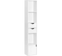 Bukkitbow - Bibliothèque avec 3 compartiments et 2 tiroirs - gain de place - 30x158x24cm - Blanc