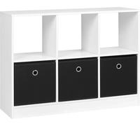 BukkitBow - Bibliothèque basse - avec 2 niveaux et 6 compartiments - 3 tiroirs cubes inclus - convient pour le salon 80x30x61 cm - Blanc