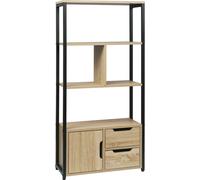 Bukkitbow - Bibliothèque compacte - design moderne ouvert - multifonctionnel - 2 en 1 étagères et tiroirs - 58x24x120cm - Chêne clair