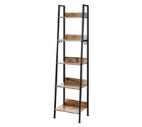 BukkitBow - Bibliothèque moderne étroite avec cadre en métal et bois - 4 étagères avec panneau arrière - 34x40x170 cm - Noir avec chêne foncé