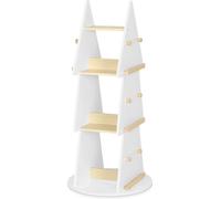 BukkitBow - Bibliothèque pour enfants - Bibliothèque pour enfants avec étagère pivotante à 360° - Forme d'un arbre de Noël -4 étagères et crochets de suspension - Bois blanc/marron