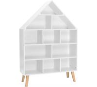 Bukkitbow - Bibliothèque pour enfants en forme de maison - Bois de pin robuste - 11 compartiments - 80x116x24cm -Blanc