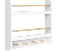 Bukkitbow - Bibliothèque pour enfants - MDF robuste et bois de pin - 2 étagères avec 2 barres et 4 crochets - montage mural - 60x55x12 cm - Blanc